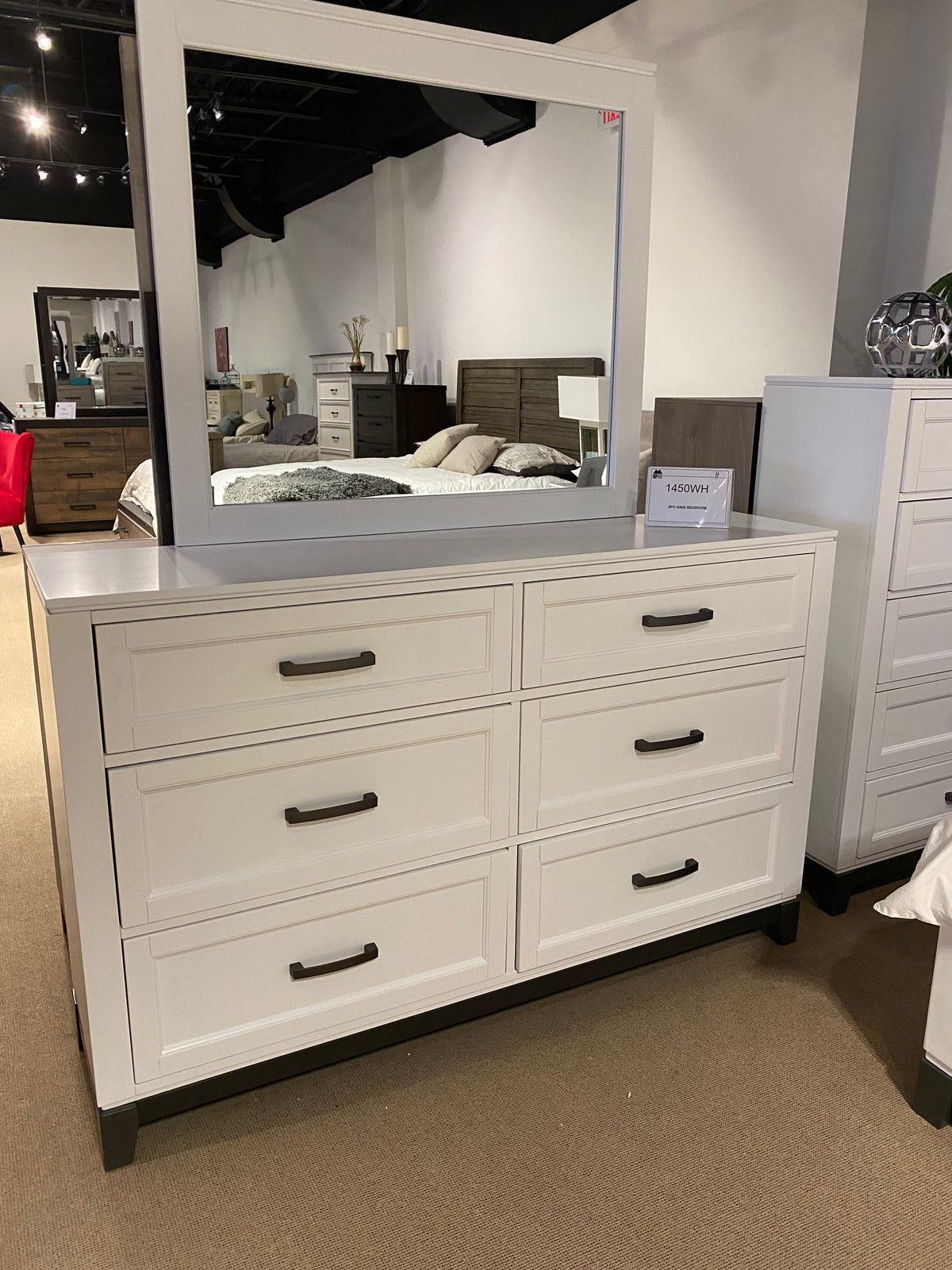 Model 1450WH white bed with panel headboard and two-drawer storage footboard