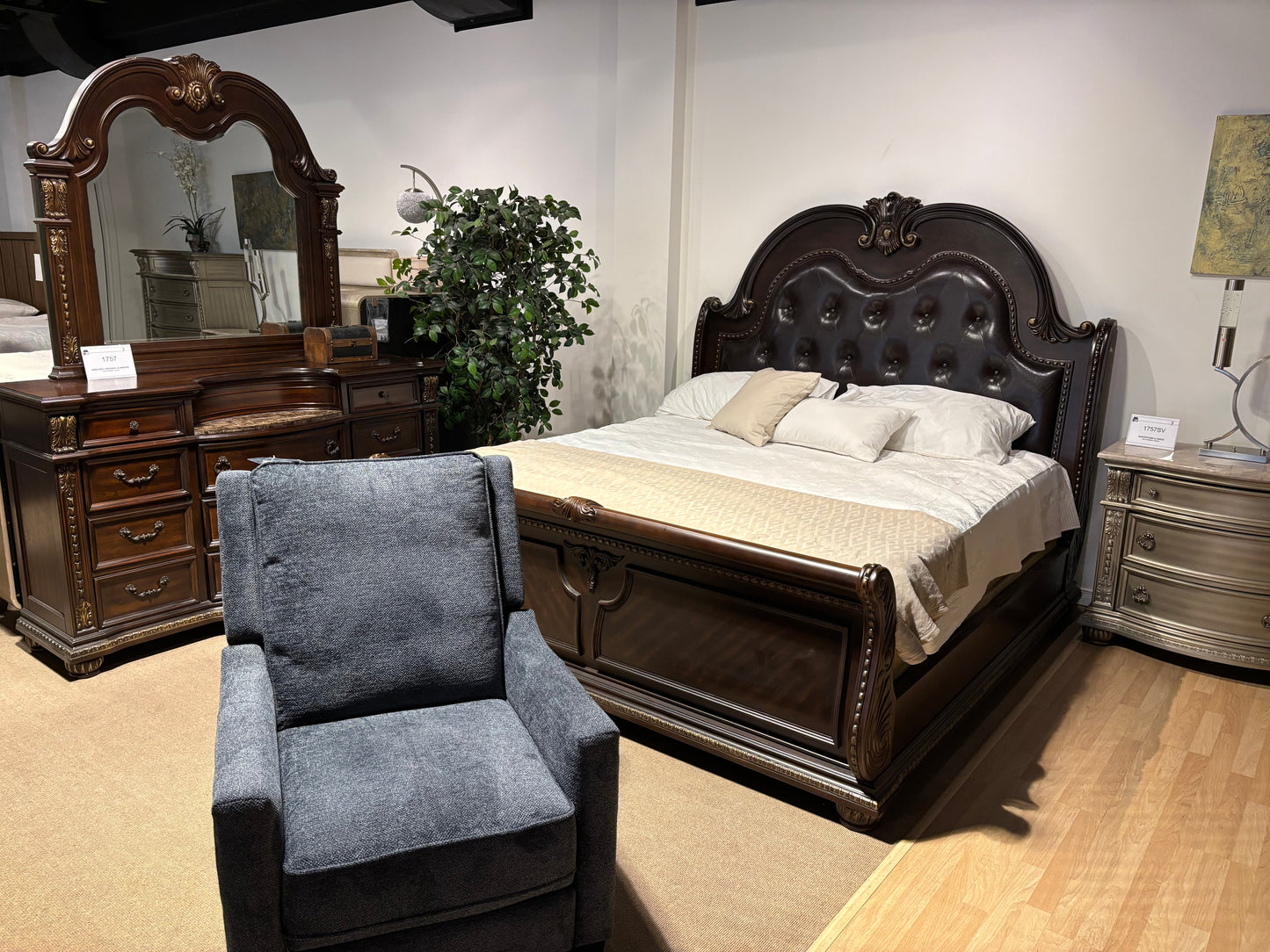 Show Deal  Bedroom Set Model 1757 Cherry Brown & Silver colors limited Stocks. -