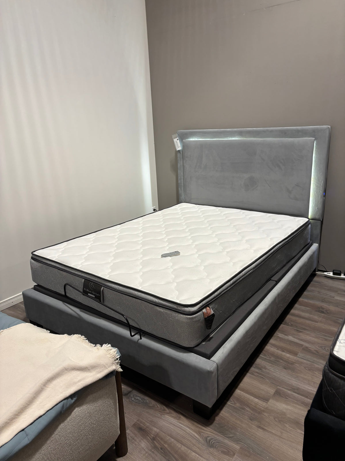Model 1991GY grey upholstered queen bed
