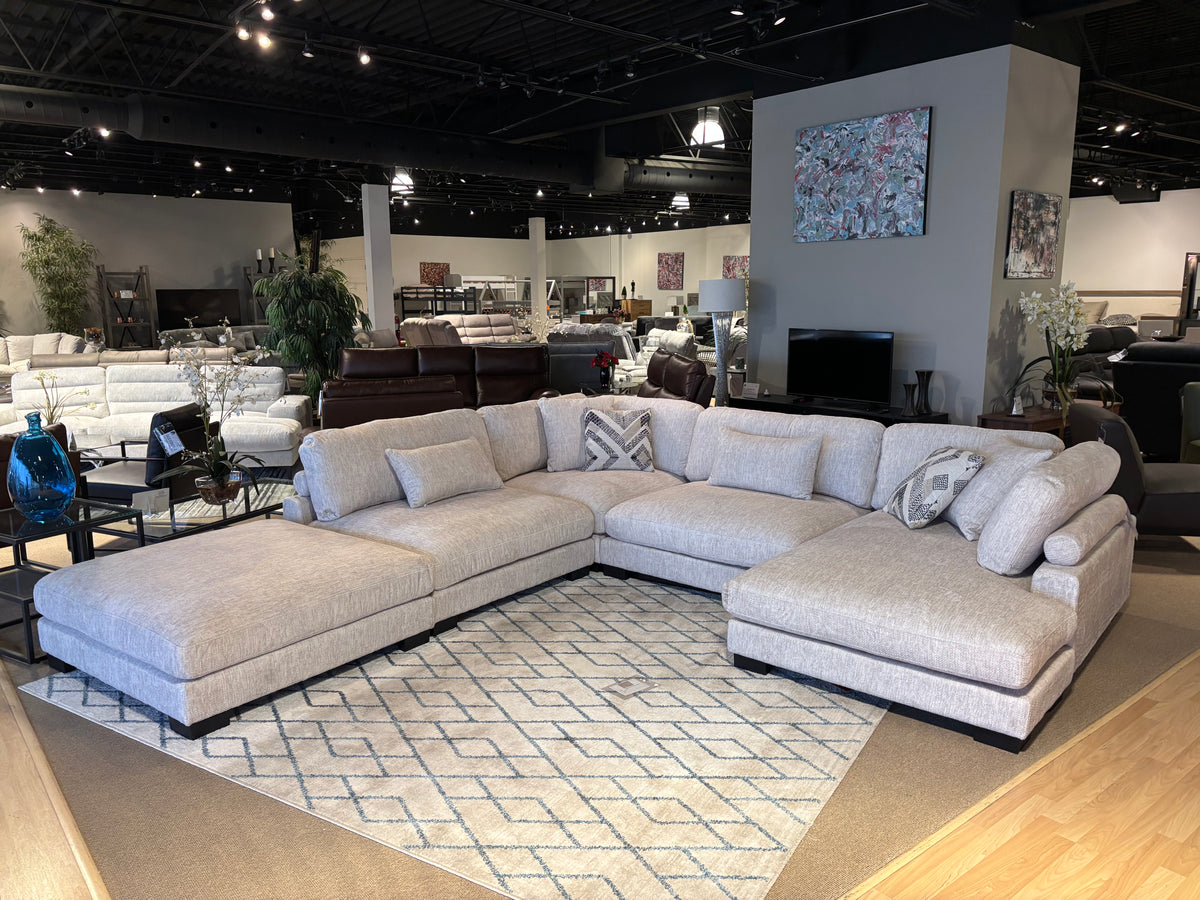 Model 9555BE beige modular sectional sofa and loveseat with chaise
