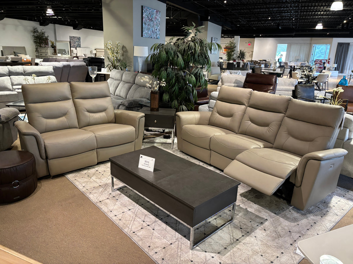 Model 9715 leather power recliner set shown in two colors