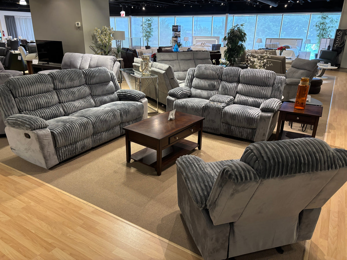 Model 99072GRY Grey Ribbed Fabric Recliner Set