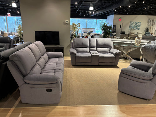 Show Deal  Fabric Manual  Recliners sofa set. Model 99031GY