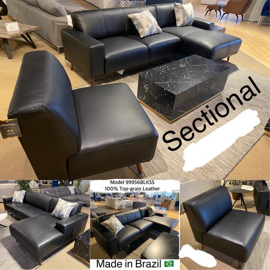 Clearence Model 99956BLKSS Full Leather Made in Brazil Sectional Sofa
