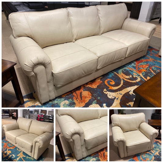 Clearence Model 99953BRW Full Leather Made in Brazil Sectional Sofa, Love Seat & Chair