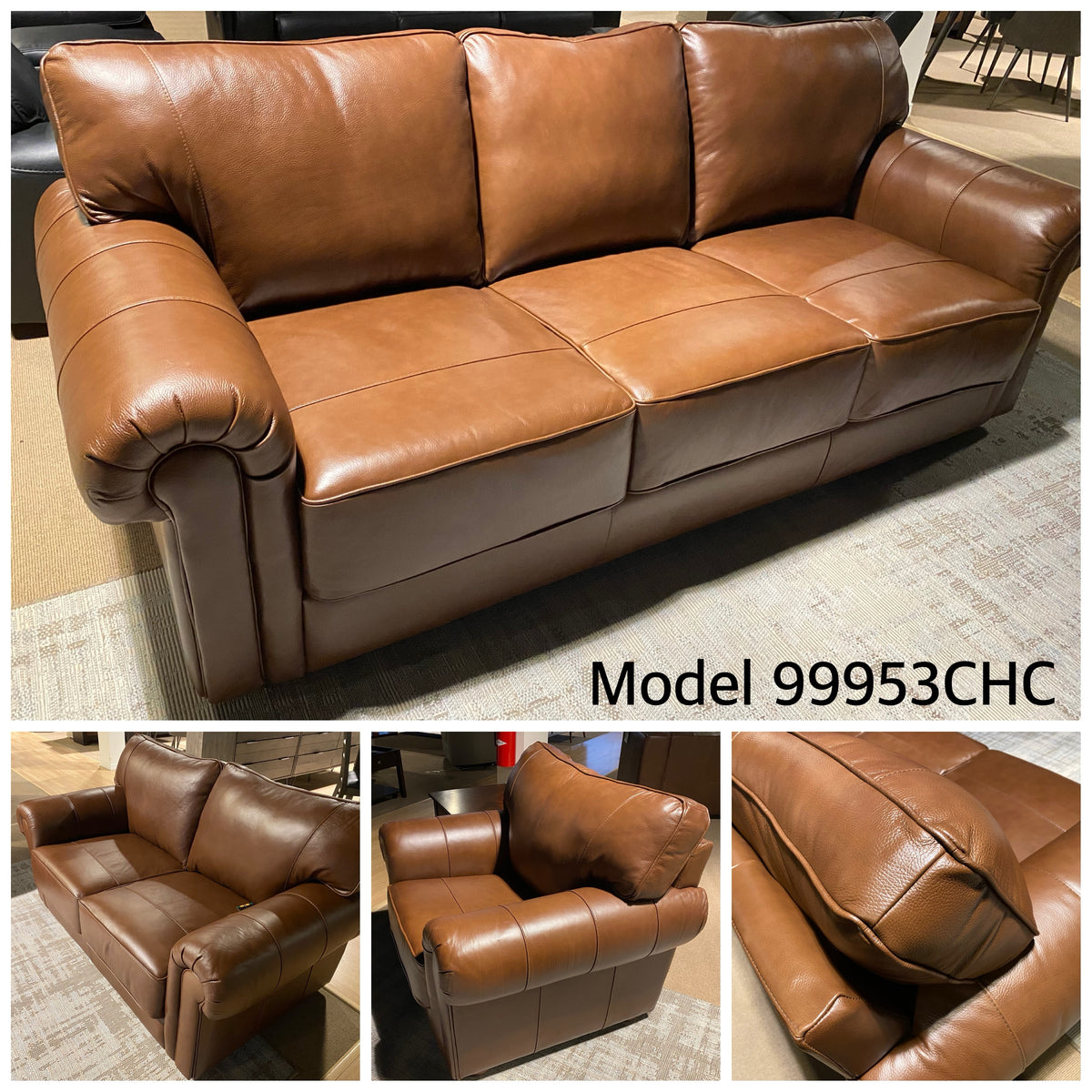 Clearence Model 99953CHC Full Leather Made in Brazil Sectional Sofa, Love Seat & Chair (Copy)