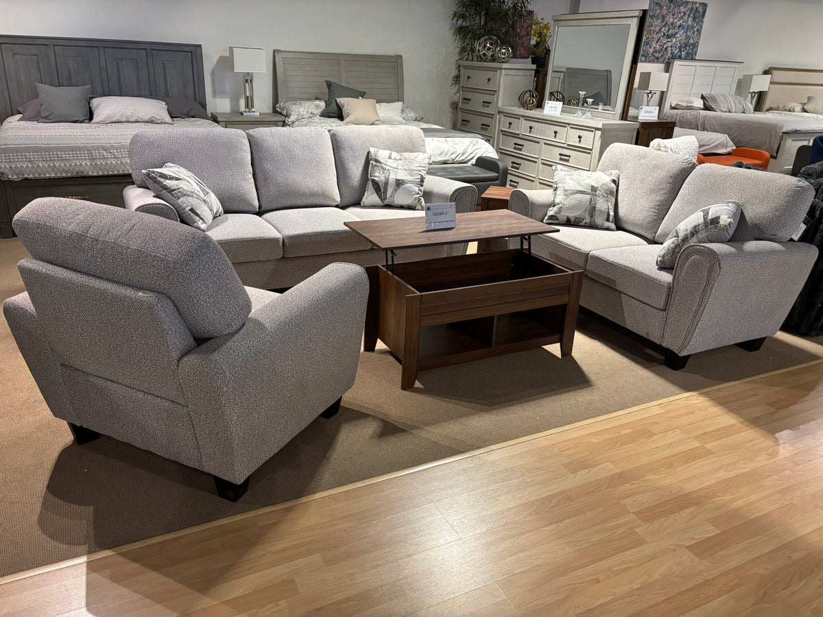 Model 9214NPG pebble grey chenille sofa and loveseat set