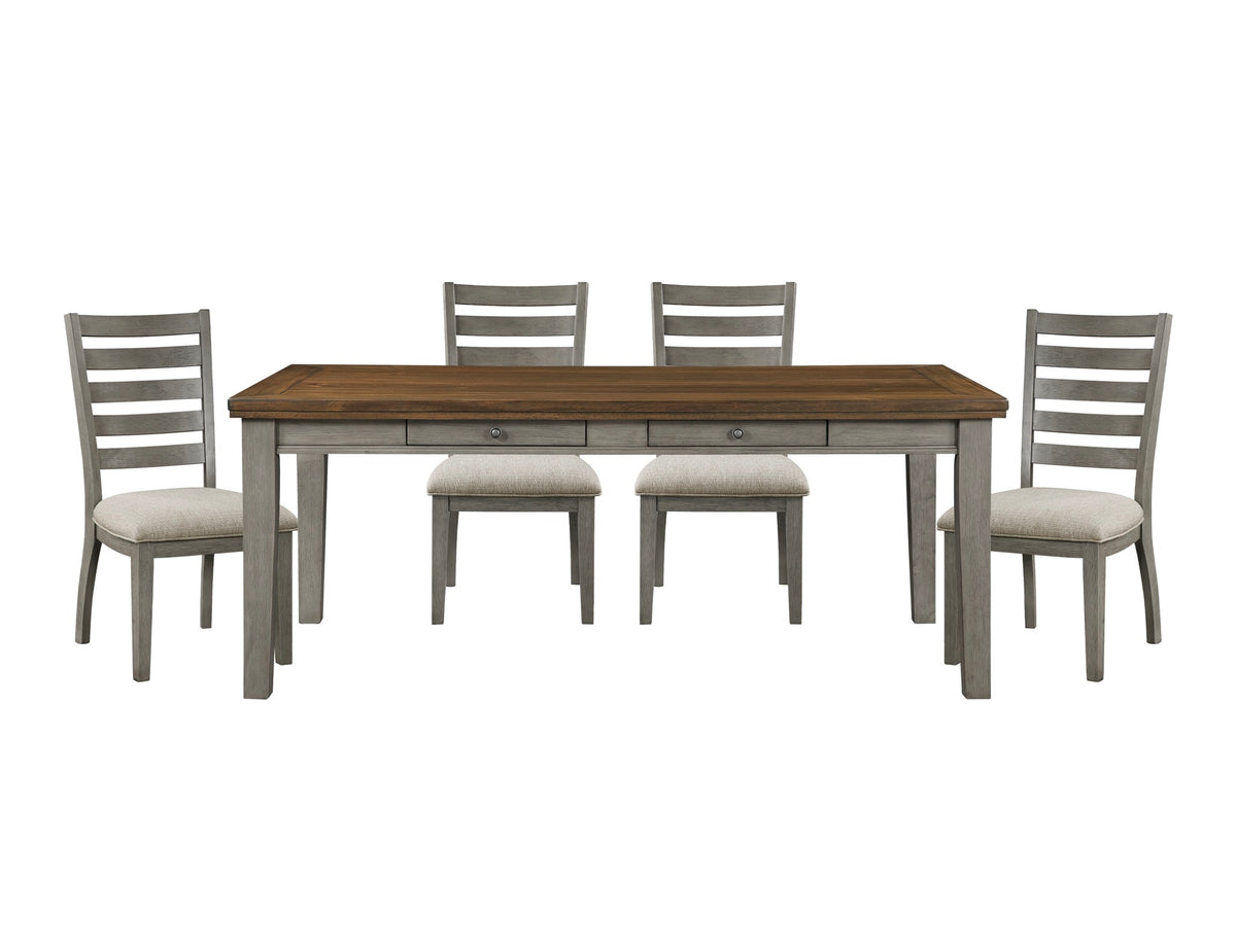 Model 5761GY grey dining set with contrasting wood table top and ladder-back chairs