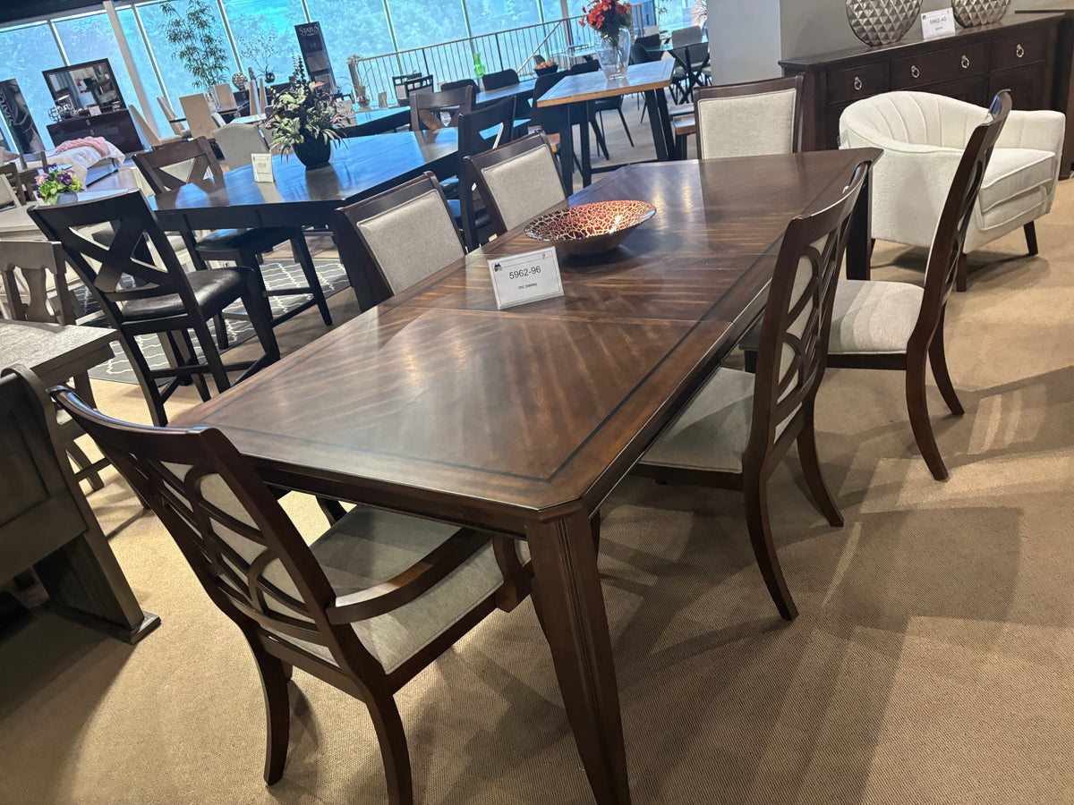 Model 5962 dark wood dining set with upholstered chairs