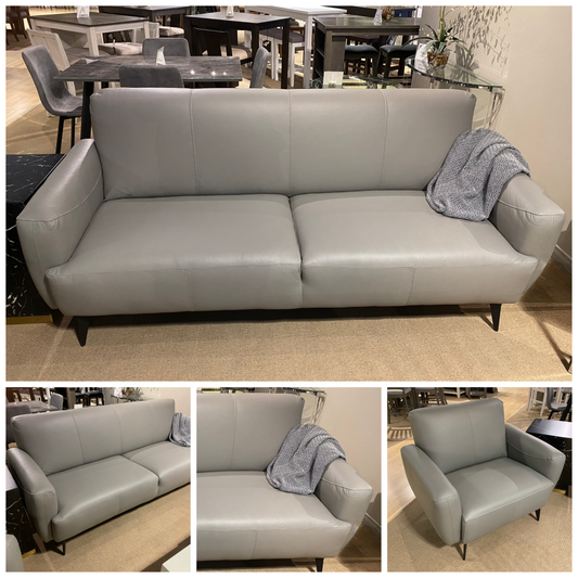 Clearence Model 99954GRY Full Leather Made in Brazil Sofa and Chair
