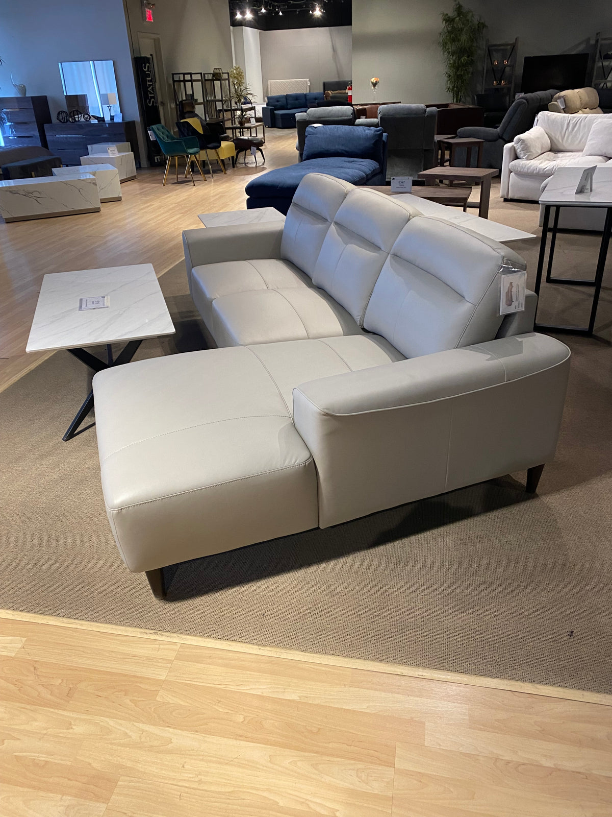 Model 99995LGY light gray leather sectional sofa with chaise, alternate view