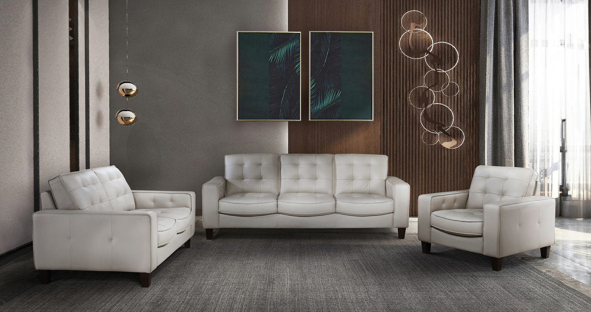 Model 99266 light grey leather sofa loveseat and chair set